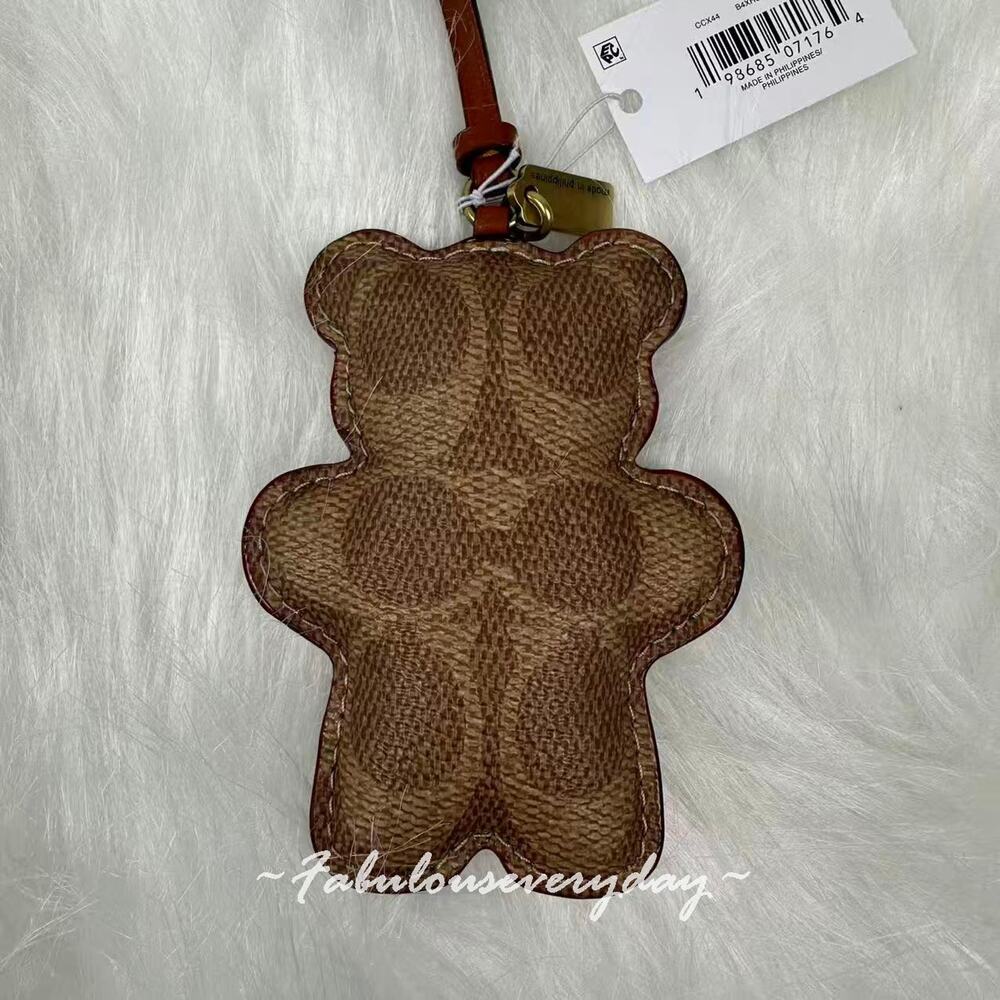 Coach Bear Puffy Bag Charm In Signature Canvas Tan/Caramel CCX44 NWT - Picture 2 of 6